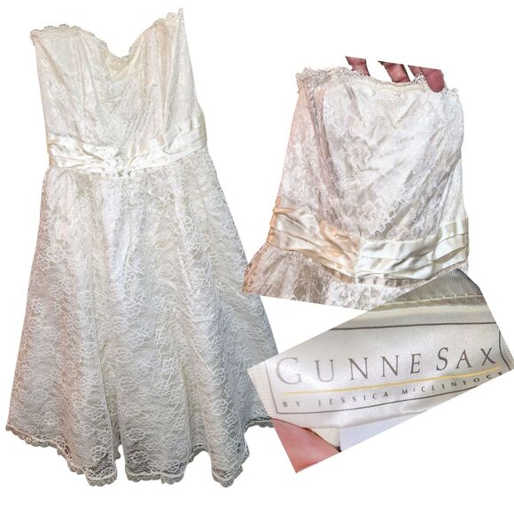 GUNNE SAX JESSICA McCLINTOCK Sz11 Vintage 1980 Cream HOCO Formal Lace Mini Dress - Picture 1 of 16
